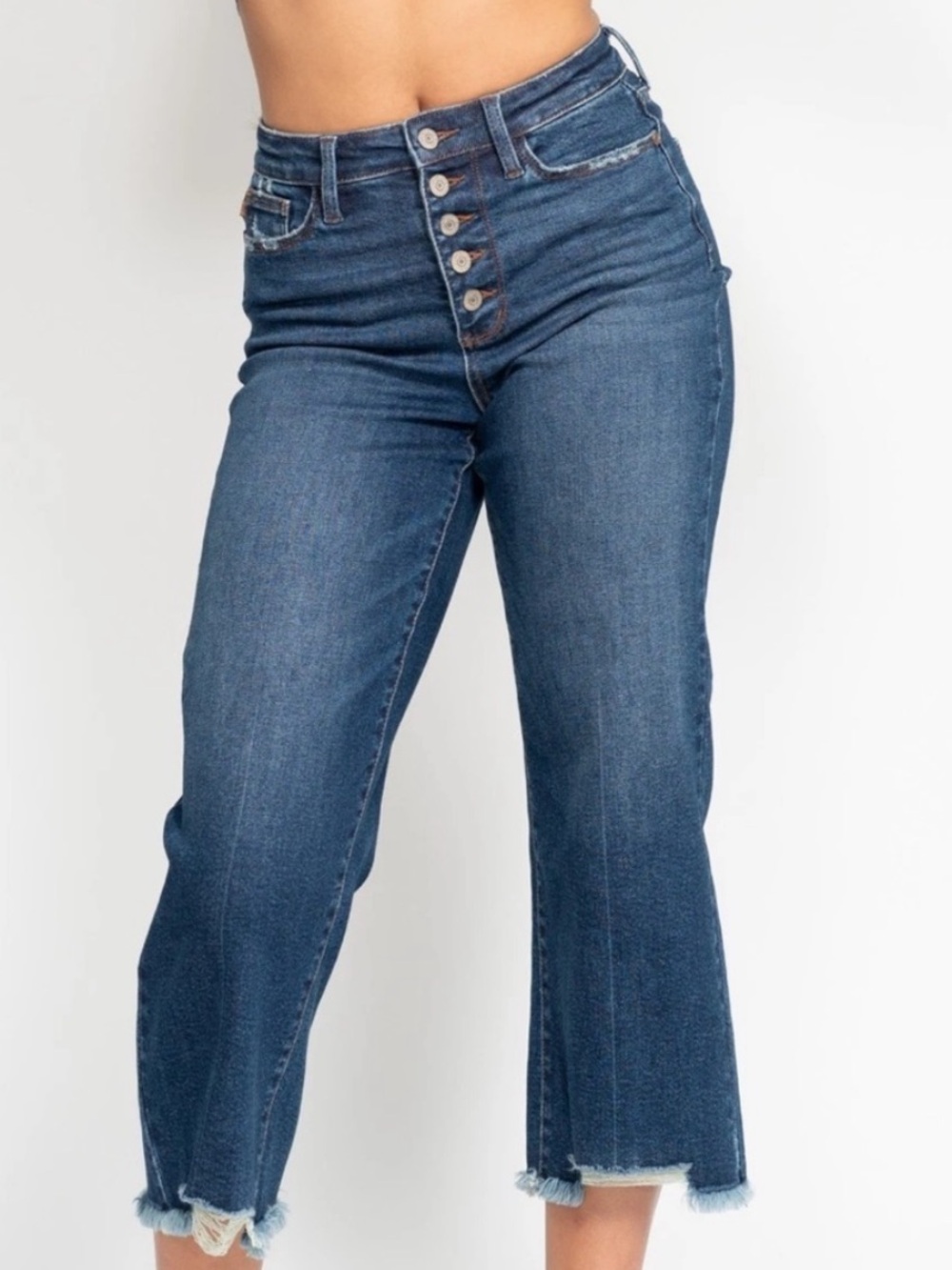 Judy Blue High Waist Button Fly Destroy Wide Leg Crop Denim Jeans Size 13 31